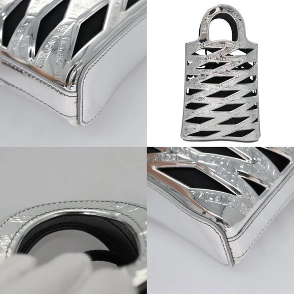 BALENCIAGA Neophone Holder Shoulder Bag Enamel Silver 660787 Auth 110436AV - Picture 14 of 15